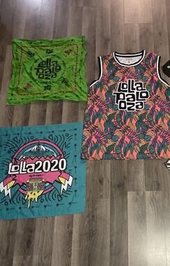 Lollapalooza L Jersey Tank And Bandana Bundle 2019 Jersey, 3 Bandanas